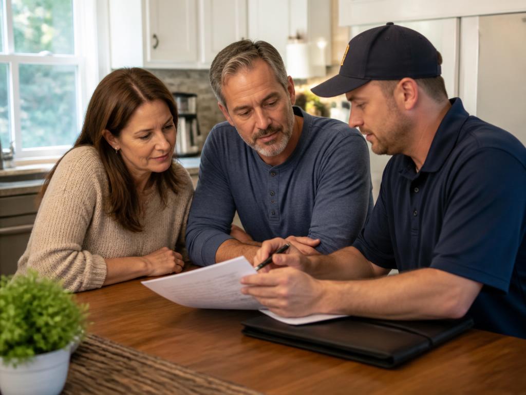 A Brunswick couple going over a written quote at their kitchen table